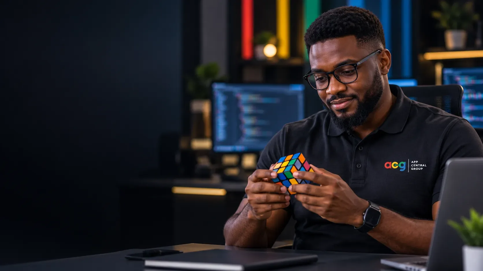 An AppCentral engineer working through a problem at his desk